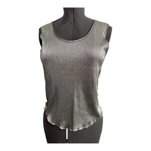 1980s Shiny Silver Black Lurex Tank Top Size Large Vintage EK Designs Stretchy